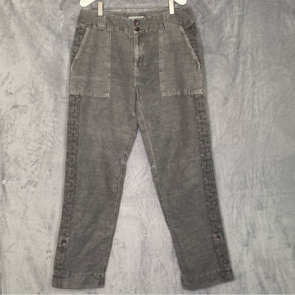 Sundance Women's Organia Gray Linen Pants Lace Side Trim Sz 8